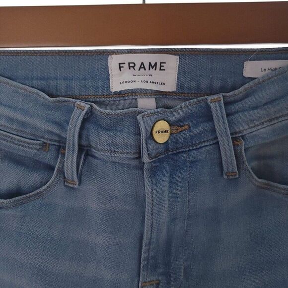 Frame Le High Skinny Shredded Hem Solid Blue Jeans Womens Size 26 - Picture 4 of 9